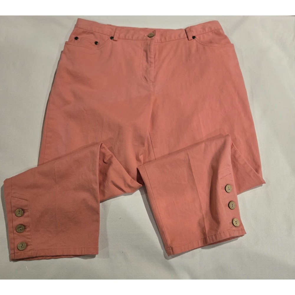 Ruby Rd Salmon Pink Coral Capri Jeans‎ Stretch High Rise Part Elastic Waist 10